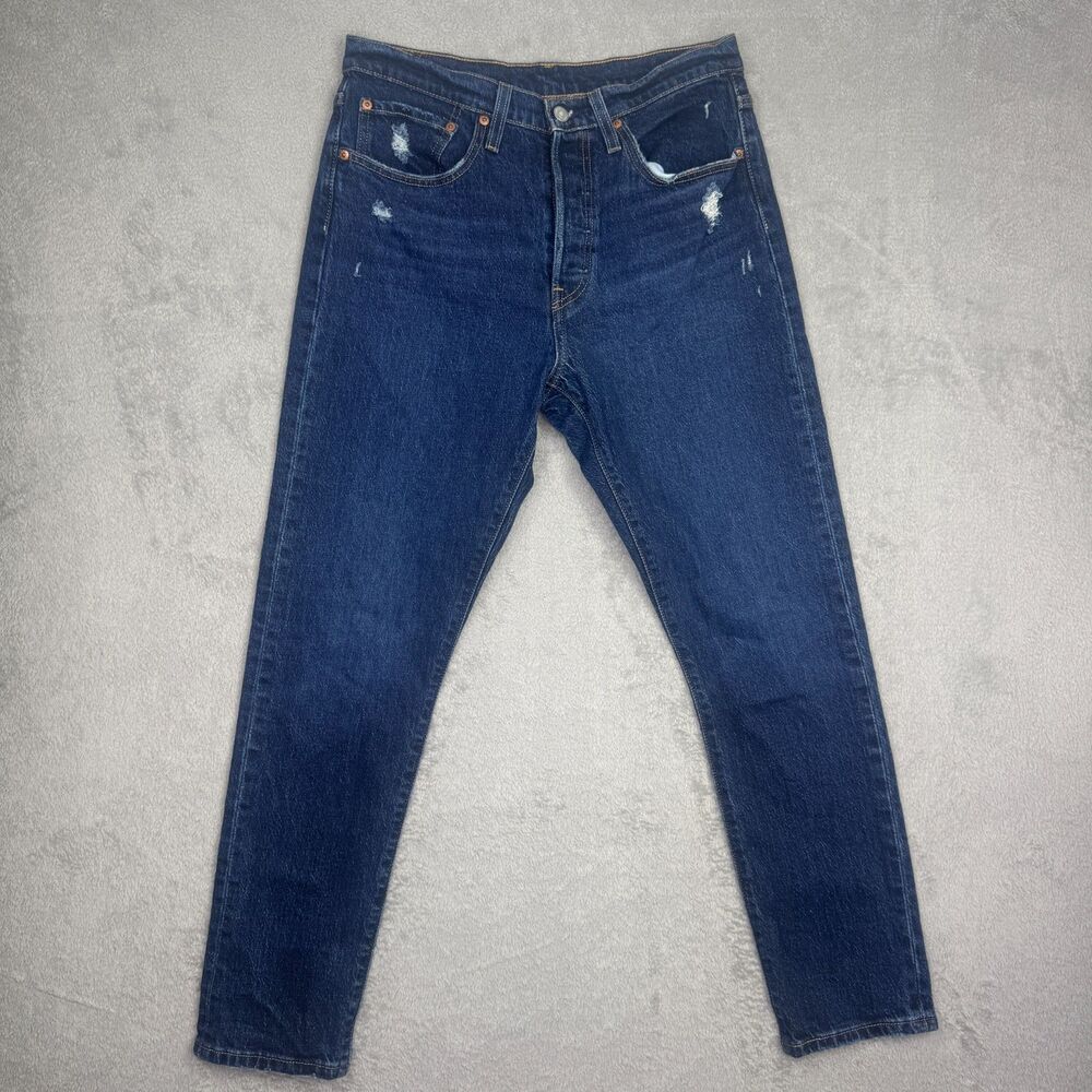 Levi's 501 Skinny Jeans Womens 30x30 Blue Denim Cotton Distressed Button Fly